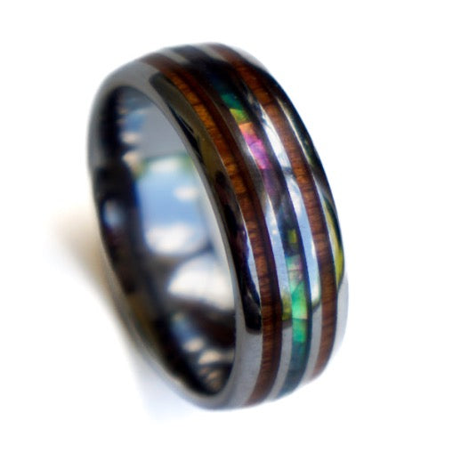 Koa abalone hot sale tungsten ring