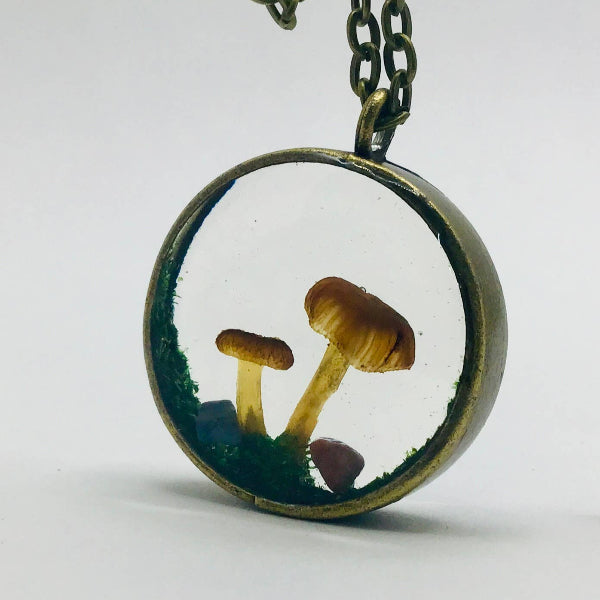 Real Mushroom Charm Necklace (Bronze)