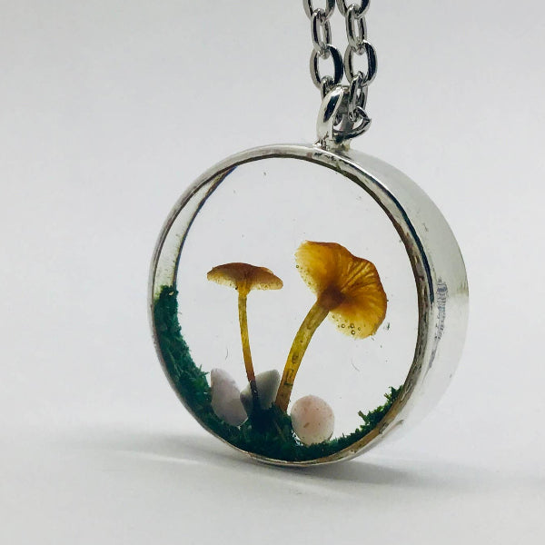 Real Mushroom Charm Necklace (Silver)